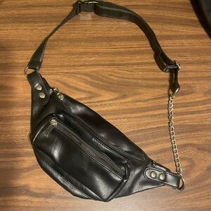 Black Leather Crossbody Belt Bag - Sleek Hands-Free Carry